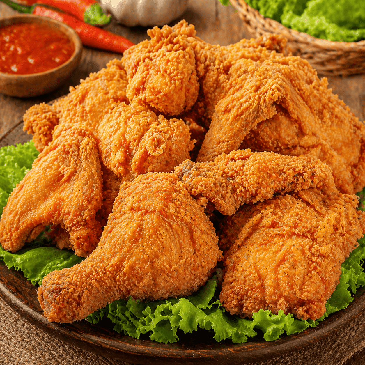 Ayam Goreng Crispy 1 Ekor dengan lalap dan sambal